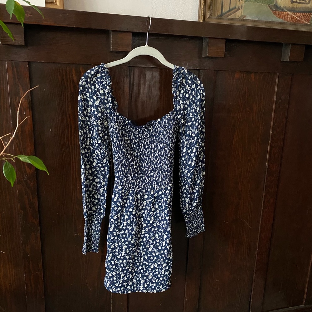 Reformation Kelli Smocked Bodice Blue Long Sleeved Mini Dress - NWOT - XS